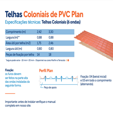 Telha Plan Colonial PVC 6 Ondas Terracota Afort - Imagem 4